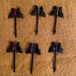 Vintage Rhinestone Butterfly Hairpins. Set of 6.